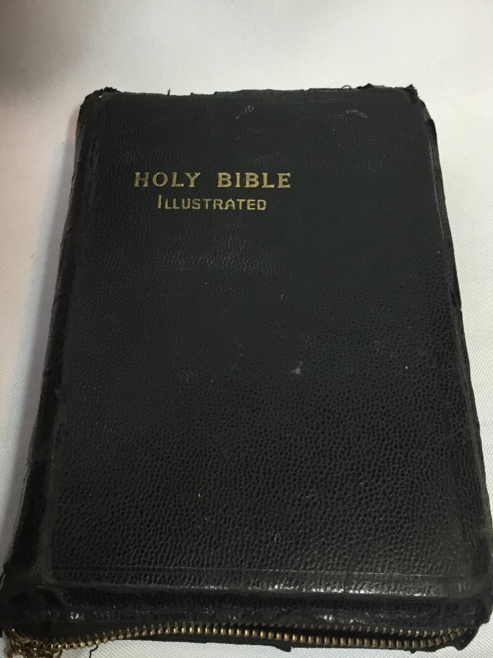 Vintage Holy Bible King James Version Zippered Leather circa 1940s Illustrated
